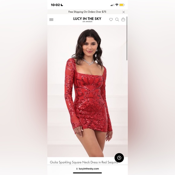 Giulia Sparkling Square Neck Dress in Red Sequins